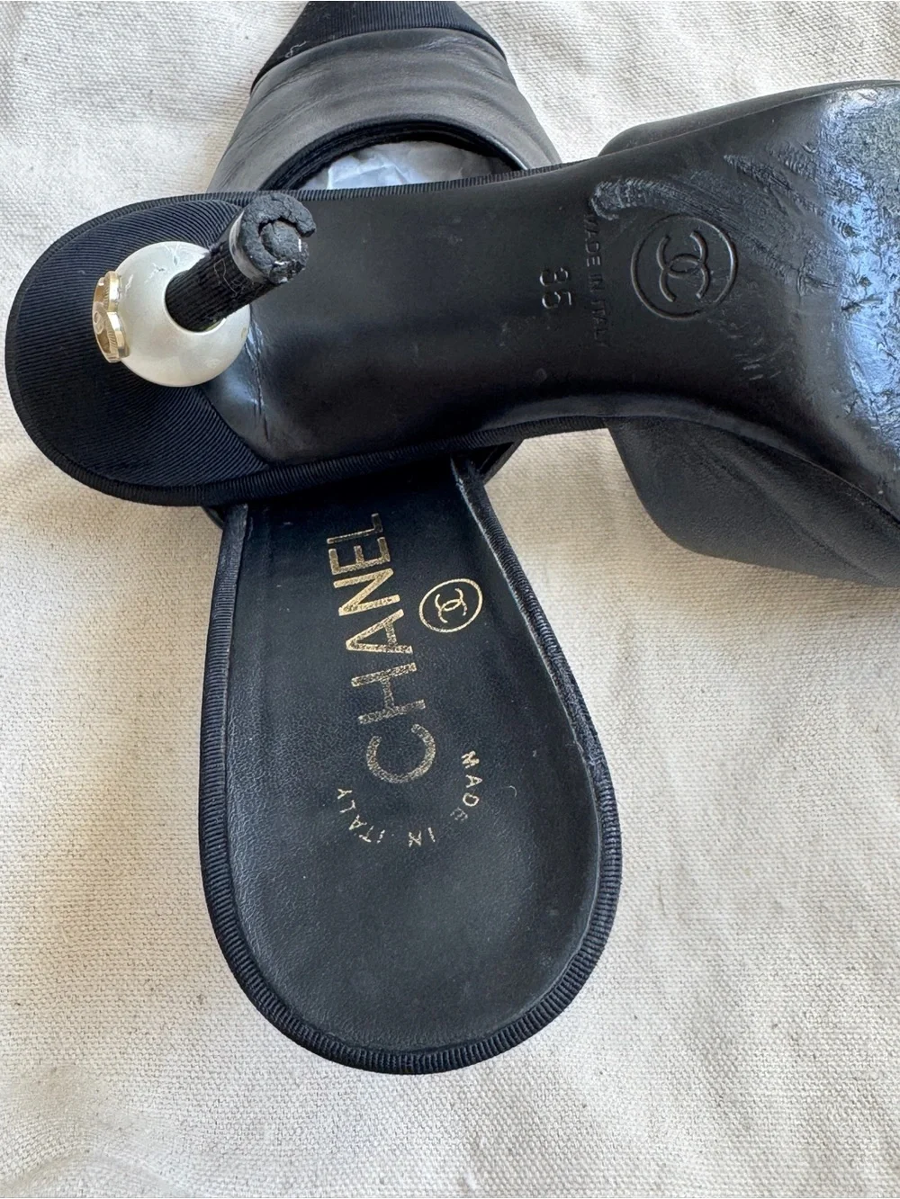 Chanel 2019 Interlocking CC Logo Mules Black Size 35